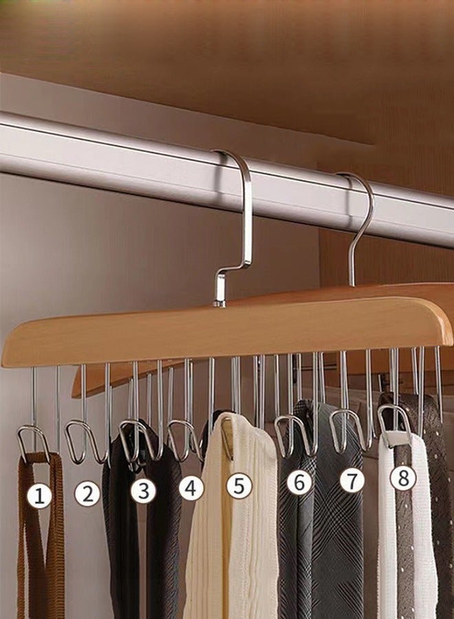 CityRiya-Long Belt Hanger 2 Pack 8 Hooks Belt Rack 360 Degree Swivel Wooden Hangers Non Slip Hanging Closet Organizer Accessories Holder for Belt, Ties, Scarves, Tank Tops  - Image 3