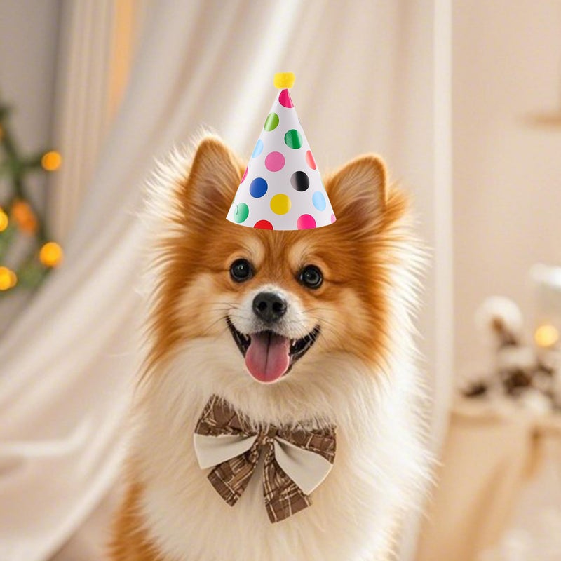 Costyleen 11 Pcs Birthday Party Hats,Party Hats Set Includes 9 Adorable Mini Cone Hats with Pom Poms and 2 Colorful Paper Crowns for Pet Birthday Party Decor - Image 3