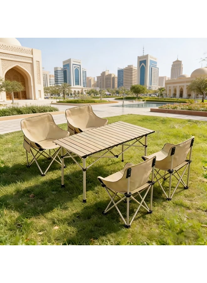 Vparty Outdoor Thickened Folding Table and Chair Set, 1 Table + 4 Chairs, Lightweight and Portable, Stable and Durable, Comfortable for Long-term Sitting. Suitable for Camping Picnics, Barbecue Fishing, Street Stalls, Home Use and Other Scenarios - Image 1