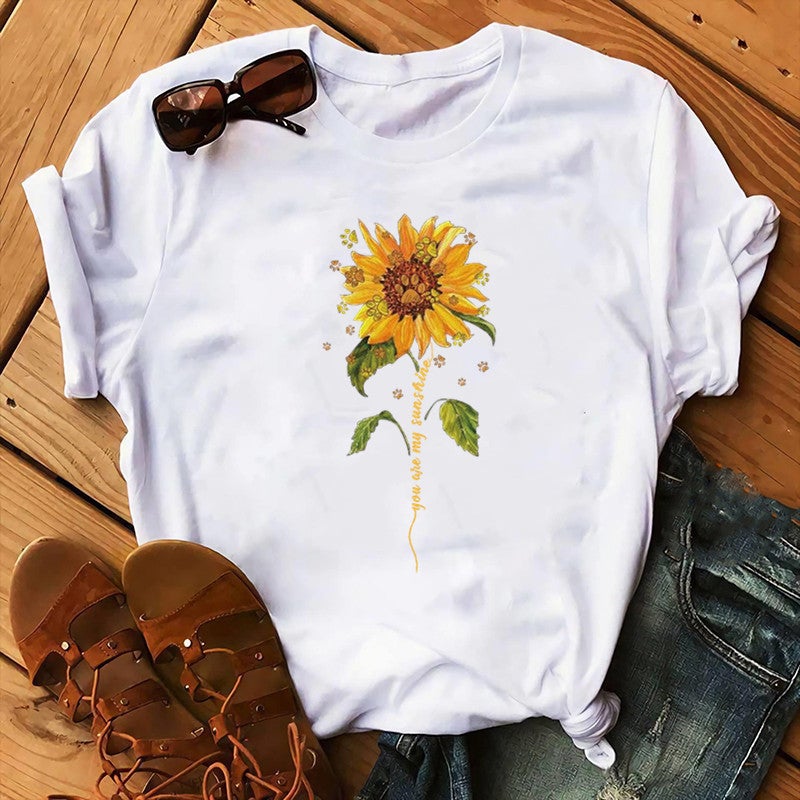2020 AliExpress wish ebay Amazon foreign trade independent station womens Christmas Animal Flower short sleeve White 
