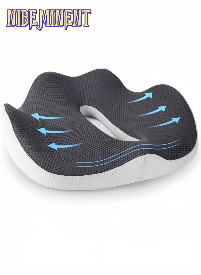 NIBEMINENT Seat Cushion Memory Foam Chair Cushion 3D Design for Office and Car Seats - Comfort, Support, Anti-slip, Pressure Relief, Back Pain Relief, Sciatica, Lower Back and Spine Support, Hemorrhoid Pain Relief - Image 1