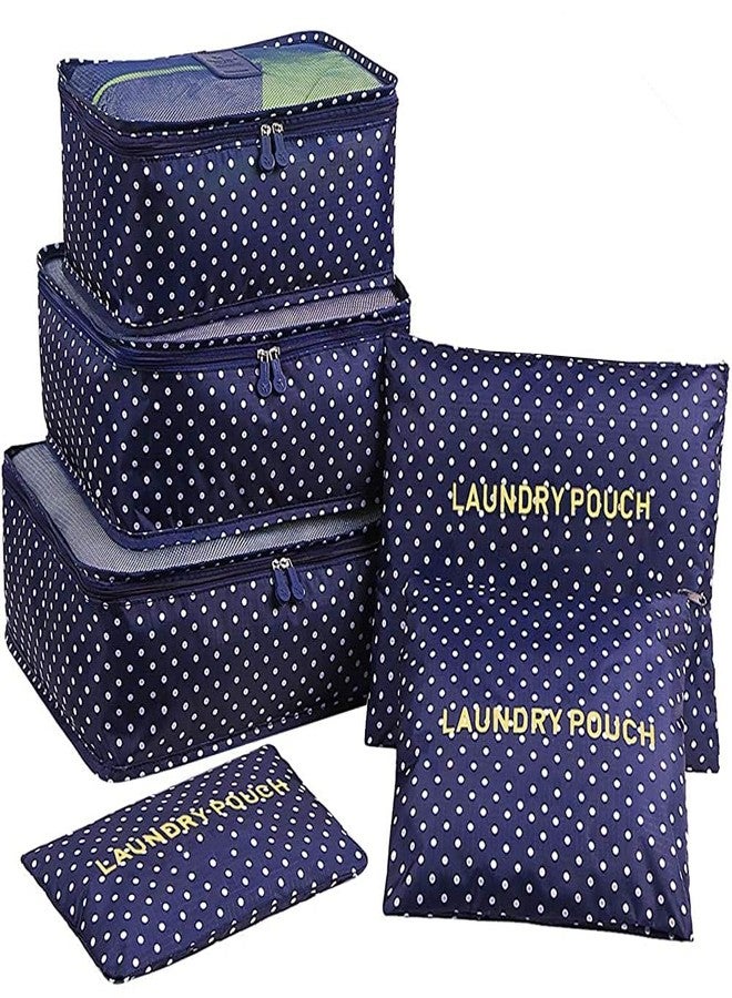 Luxula 6 Pcs Foldable Luggage and Laundry Bag Pouch Waterproof Travel Toiletry Organizer Garment Storage Bag Portable Packing Cubes (1 Pc])(Navy Blue) - Image 1