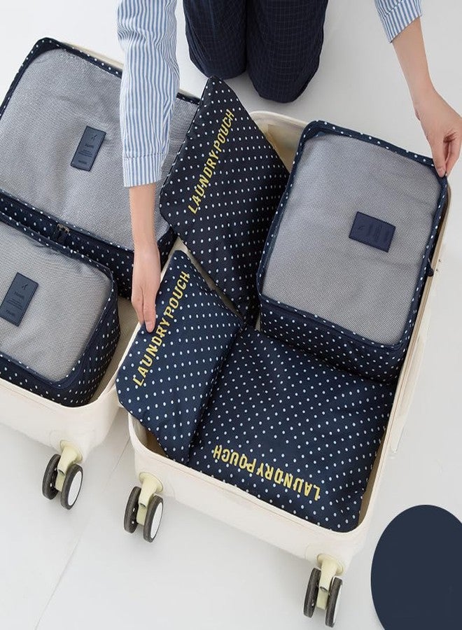 Luxula 6 Pcs Foldable Luggage and Laundry Bag Pouch Waterproof Travel Toiletry Organizer Garment Storage Bag Portable Packing Cubes (1 Pc])(Navy Blue) - Image 2