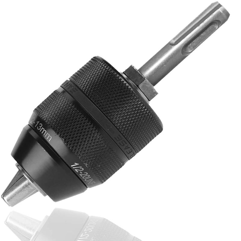 Hymnorq 1/2-20UNF Keyless 1.5-13mm 3-Jaw Rachet Self-locking Drill Chuck with SDS Plus Shank Adaptor, Full Metal Body, Fit Rotary Hammer and Hammer Drill, to Hold Bits from 1/16 Inch to 1/2 Inch - Image 1