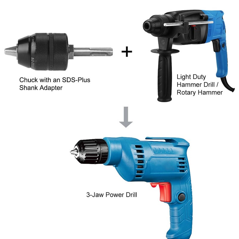 Hymnorq 1/2-20UNF Keyless 1.5-13mm 3-Jaw Rachet Self-locking Drill Chuck with SDS Plus Shank Adaptor, Full Metal Body, Fit Rotary Hammer and Hammer Drill, to Hold Bits from 1/16 Inch to 1/2 Inch - Image 3