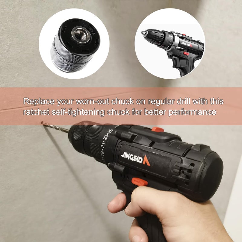 Hymnorq 1/2-20UNF Keyless 1.5-13mm 3-Jaw Rachet Self-locking Drill Chuck with SDS Plus Shank Adaptor, Full Metal Body, Fit Rotary Hammer and Hammer Drill, to Hold Bits from 1/16 Inch to 1/2 Inch - Image 5