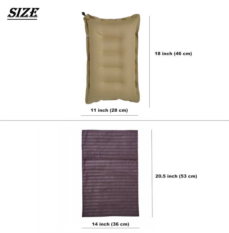 Pack of 3 Pcs Brown Colot Cotton Air Pillow with Cotton Pillow Cover for Travelling Travelling Air Pillow for Bus Fligh and Train Nack Support headrest Pillow - Image 3