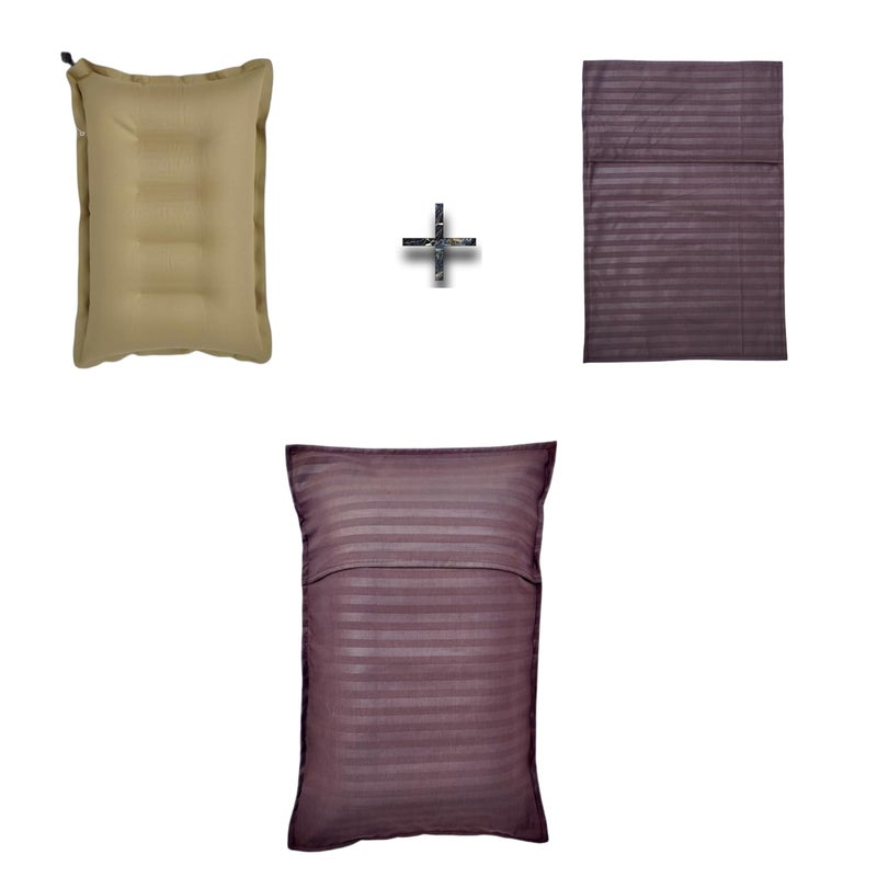 Pack of 3 Pcs Brown Colot Cotton Air Pillow with Cotton Pillow Cover for Travelling Travelling Air Pillow for Bus Fligh and Train Nack Support headrest Pillow - Image 2