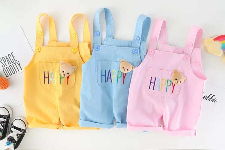 Bold N Elegant Unisex-Child Cotton Blend Printed Half Sleeve Cute Colorful T-Shirt Dungaree Bibshorts With Bear Brooch Attached Clothing Set (Pink, 3-4 Years) - Image 3