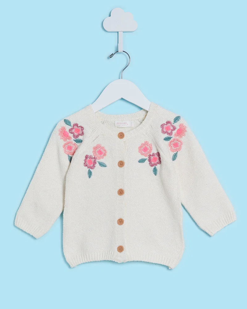 Redtag Infant Girls Beige Floral Embroidered Pullover