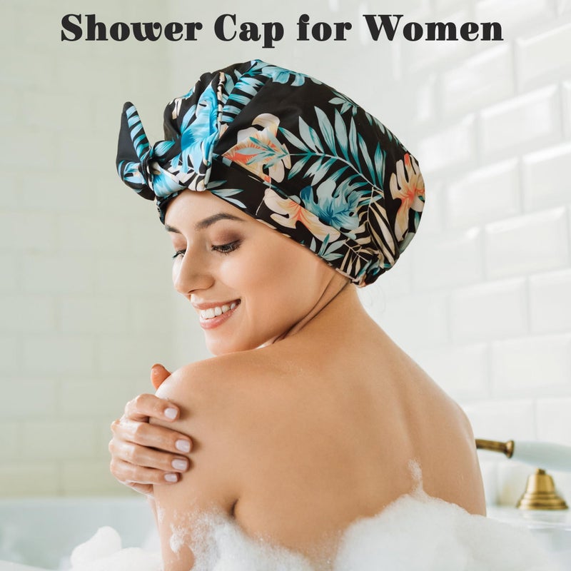 vidsel Luxury Shower Cap for Women, Shower Caps for Women Reusable Waterproof, Hair Cap for Shower, Large Adjustable Bowknot Bath Cap for Long Hair Braids - Image 4