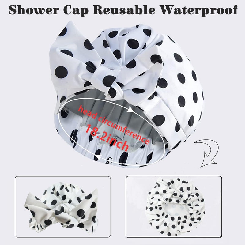 vidsel Luxury Shower Cap for Women, Shower Caps for Women Reusable Waterproof, Hair Cap for Shower, Large Adjustable Bowknot Bath Cap for Long Hair Braids - Image 5