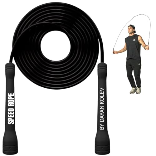Swissskip Speed Jump Rope by Dayan Kolev 5mm PVC Skipping Rope for Beginners and Advanced Athletes Ideal for Fitness Cardio Boxing CrossFit Adjustable length with Unbreakable Handles Black - Image 1