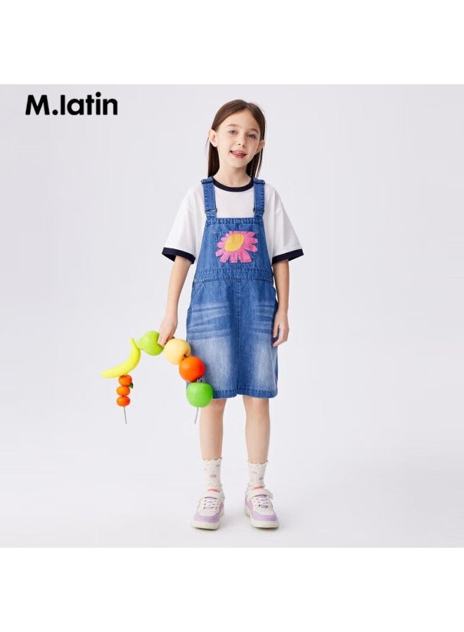 M.latin Children's Clothing, Girls' Dress, Summer New Style, Big Girls' Suspender Dress, Denim Light Blue, 120cm - Image 2