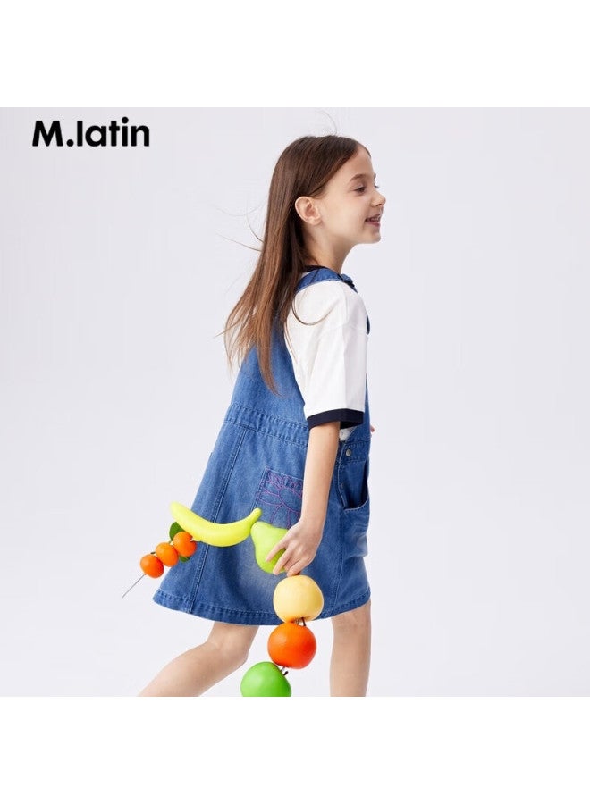 M.latin Children's Clothing, Girls' Dress, Summer New Style, Big Girls' Suspender Dress, Denim Light Blue, 120cm - Image 1