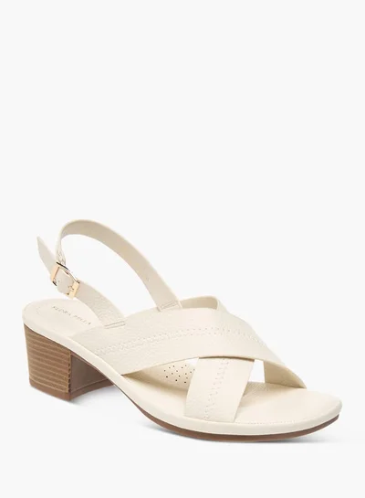 Flora Bella By Shoexpress Womens Textured Cross Strap Sandals With Block Heels And Buckle Closure