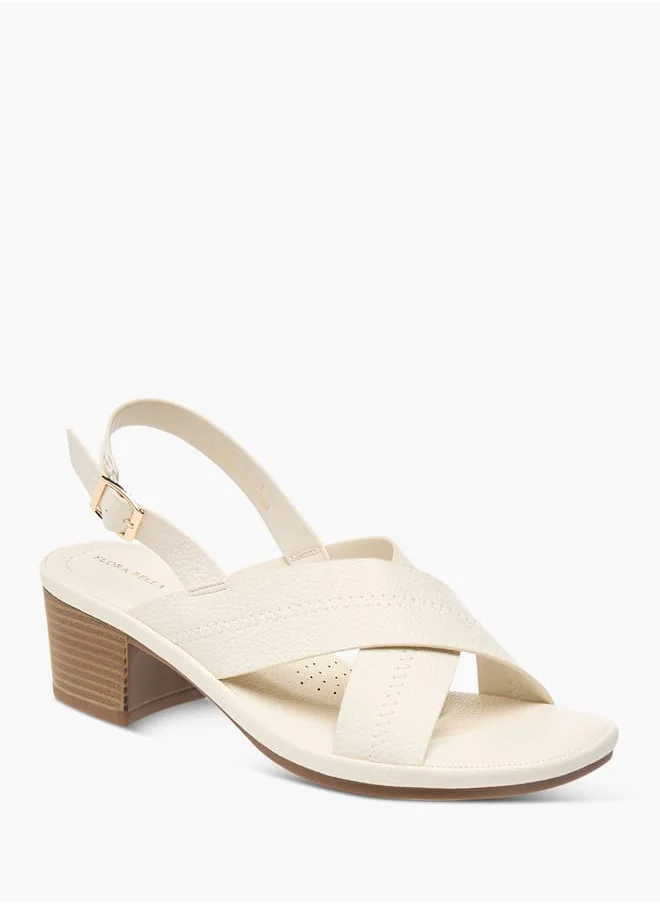 Flora Bella By Shoexpress Womens Textured Cross Strap Sandals With Block Heels And Buckle Closure