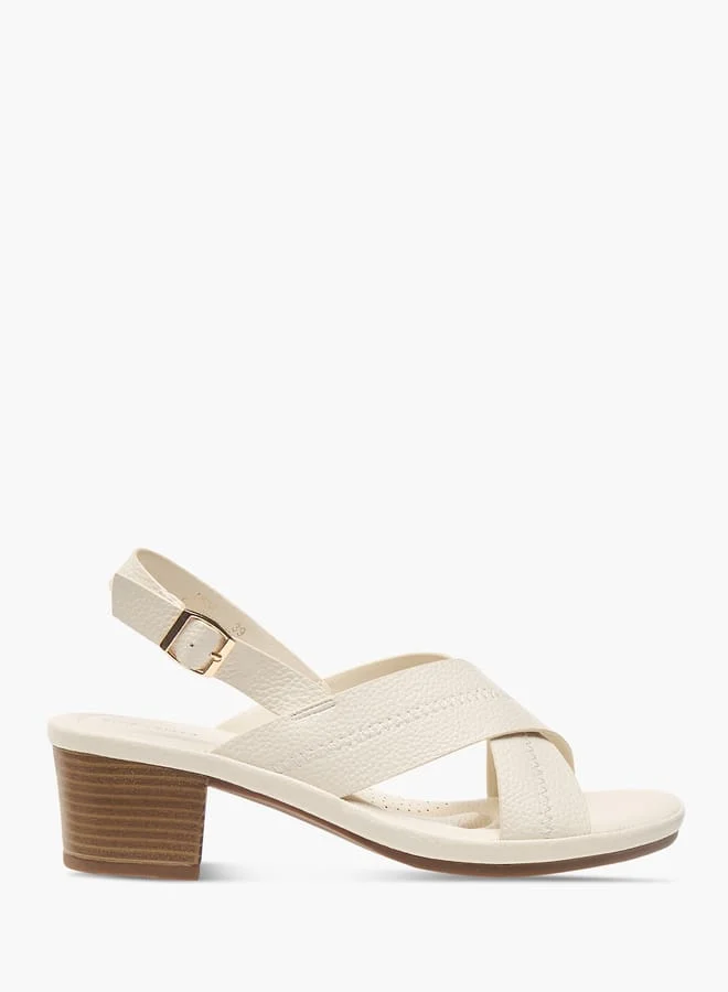 Flora Bella By Shoexpress Womens Textured Cross Strap Sandals With Block Heels And Buckle Closure