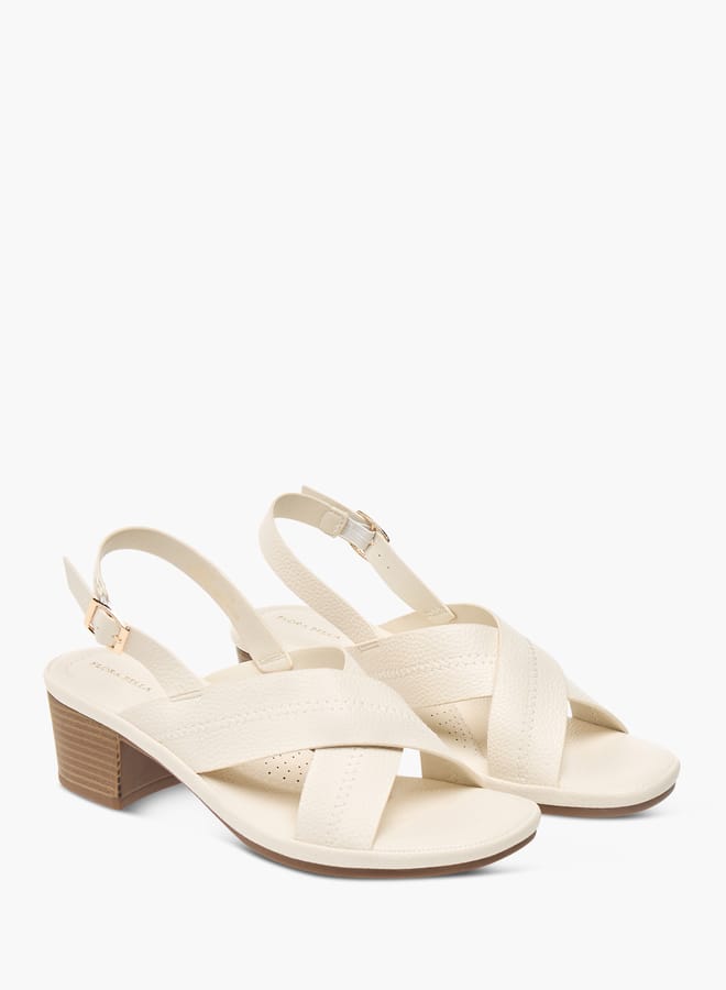 Flora Bella By Shoexpress Womens Textured Cross Strap Sandals With Block Heels And Buckle Closure  - Image 2