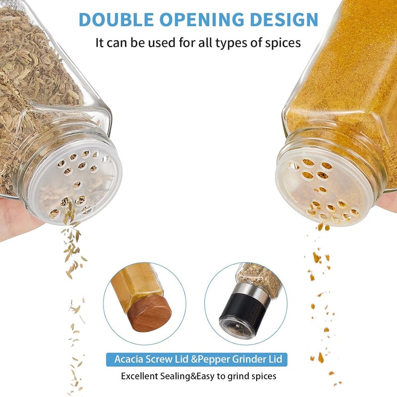 Yangbaga 34Pcs Glass Spice Jars with Labels-4oz Acacia Wood Lid Square Spice Containers with Pepper Grinder Lids &Funnel,Seasoning Jars for Rack Cabinet Drawer - Image 4