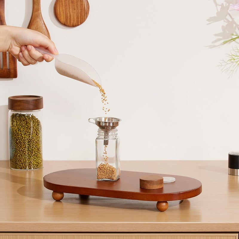 Yangbaga 34Pcs Glass Spice Jars with Labels-4oz Acacia Wood Lid Square Spice Containers with Pepper Grinder Lids &Funnel,Seasoning Jars for Rack Cabinet Drawer - Image 5