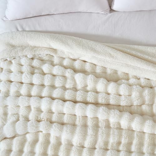 Serenhom 50x60 Inches Ultra-Soft Fuzzy Faux Fur Plush Throw Blanket - Thick, Warm Sherpa for Couch, Sofa, Bedroom, Camping - Decorative Blanket for Cozy Warmth, Bubble Ivory White - Image 5