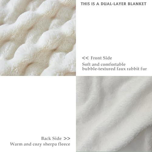 Serenhom 50x60 Inches Ultra-Soft Fuzzy Faux Fur Plush Throw Blanket - Thick, Warm Sherpa for Couch, Sofa, Bedroom, Camping - Decorative Blanket for Cozy Warmth, Bubble Ivory White - Image 3