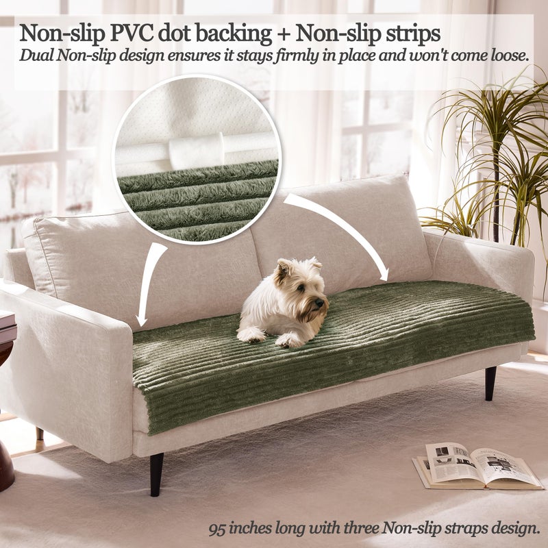 Meider Dual Non-Slip Couch Cover for Dogs Waterproof, Fuzzy Soft Pet Couch Covers for Sofa 3 Cushion, Pet Friendly Soft Dog Bed Covers Sofa Cover Washable (Sage Green, 33" x 75" 1 Pack) - Image 2