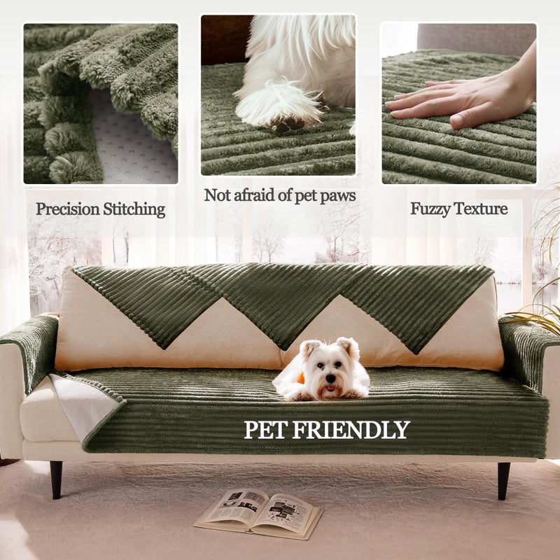 Meider Dual Non-Slip Couch Cover for Dogs Waterproof, Fuzzy Soft Pet Couch Covers for Sofa 3 Cushion, Pet Friendly Soft Dog Bed Covers Sofa Cover Washable (Sage Green, 33" x 75" 1 Pack) - Image 4