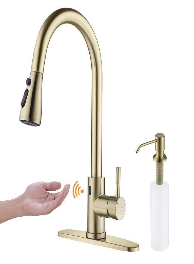Keer Kitchen Sink Faucet, Kitchen Faucet Stainless Steel with Pull Down Sprayer Brushed Nickel Commercial Modern High arc Single Handle Single Hole Pull Out Kitchen Faucets for Bar Laundry rv Utility Sink - Image 1