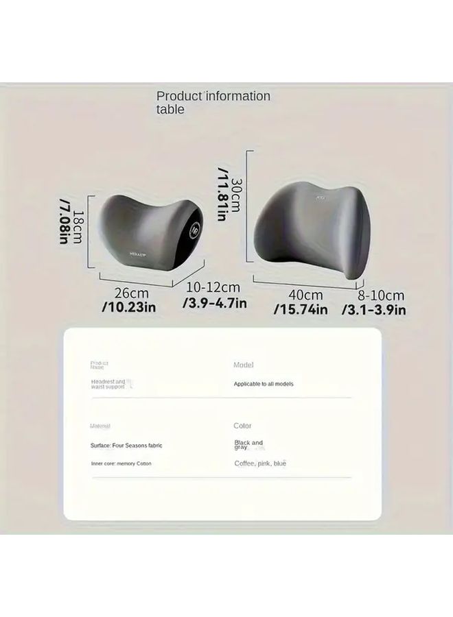 1 Set Gray Car Headrest Lumbar Support Pillow 2pcs Memory Foam Cushion Auto Accessories - Image 5