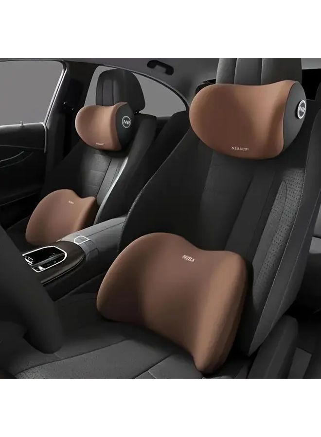 1 Set Gray Car Headrest Lumbar Support Pillow 2pcs Memory Foam Cushion Auto Accessories - Image 1