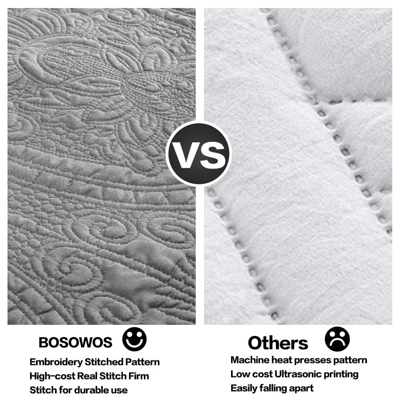 BOSOWOS Pillow Shams Standard Size Set of 2  Ultra Soft Breathable Quilted Pillow Cases 20 x 26 inches for Sleeping  Grey Printing Standard 2Pack - Image 3
