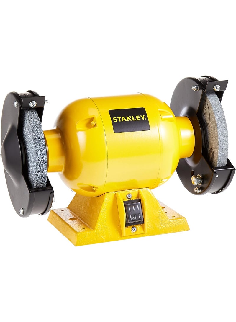 Stanley 6" (152mm) Bench Grinder, 1/2 HP (373W) Corded Power Tool – STGB3715-B5, Cast Iron Base, 3000 RPM, Compatible with Buffing & Wire Wheels - Image 1