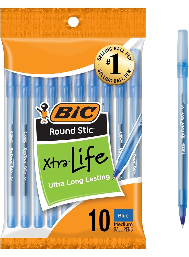 BIC Round Stic Ball Pens, Medium Point, Blue, 10-Count - Image 1