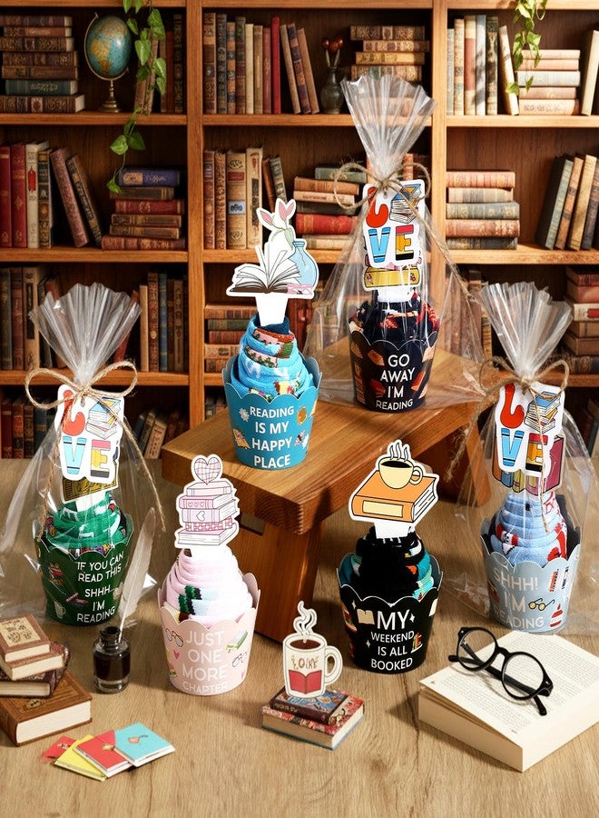 Foaincore 6 Sets Book Lovers Gifts for Women Reading Socks with Cupcake Gift Packaging, Greeting Card, Tape, Jute Rope, Clear Opp Bags Reading Presents for Book Club, Bookworm, Readers, Librarians - Image 5