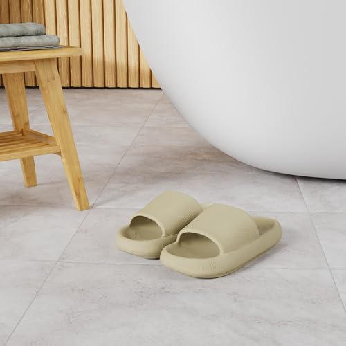 BRONAX Pillow Slippers for Women and Men | House Slides Shower Sandals | Cushioned Thick Sole 37-38 Olive Green - Image 2