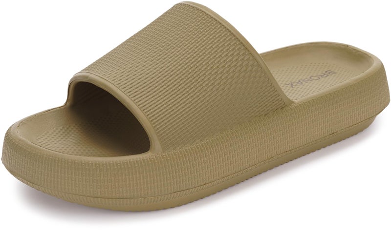 BRONAX Pillow Slippers for Women and Men | House Slides Shower Sandals | Cushioned Thick Sole 37-38 Olive Green - Image 1
