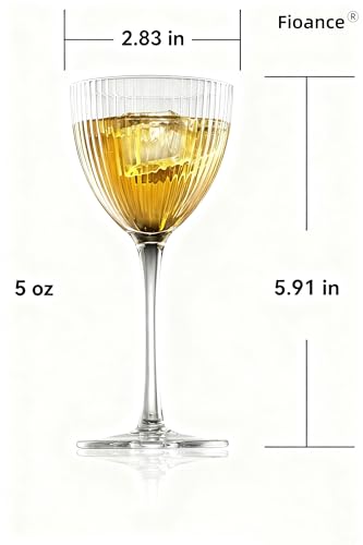 Fioance Nick and Nora Cocktail Glass, Set of 4pcs W/ whole foam protector, Drop Test OK. Standard 5oz Vol for Martini &Coffee Espresso,Man Blown- Seamless Vintage & Texture-Elegant Coupe -Home,Valentine Gifts - Image 2