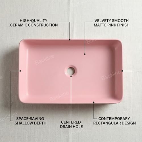 B Backline Ceramic Table Top Wash Basin Counter Top Bathroom Sink Wash Basin Art Basin For Bathrooms & Living Room 24 X 13.5 X 4 Inches (Pink Matt) (5 years warranty) - Image 3