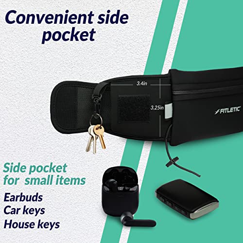 Fitletic Running Belt with Side Pocket, Loops for Energy Gels, Race Bib Number Holder. Waist Pack Water Resistant Phone Holder. Model Ultimate II Black - Image 3