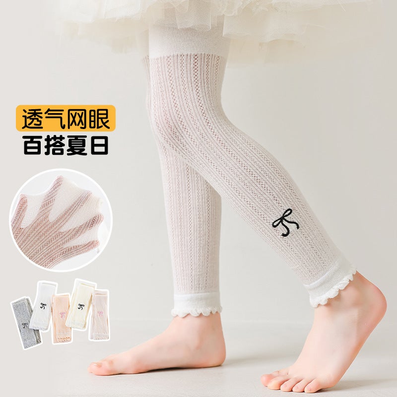 Spring And Children'S Leggings Girls Embroidered Bow Hollow Mesh Socks Baby Pants Breathable High Elastic - Image 3