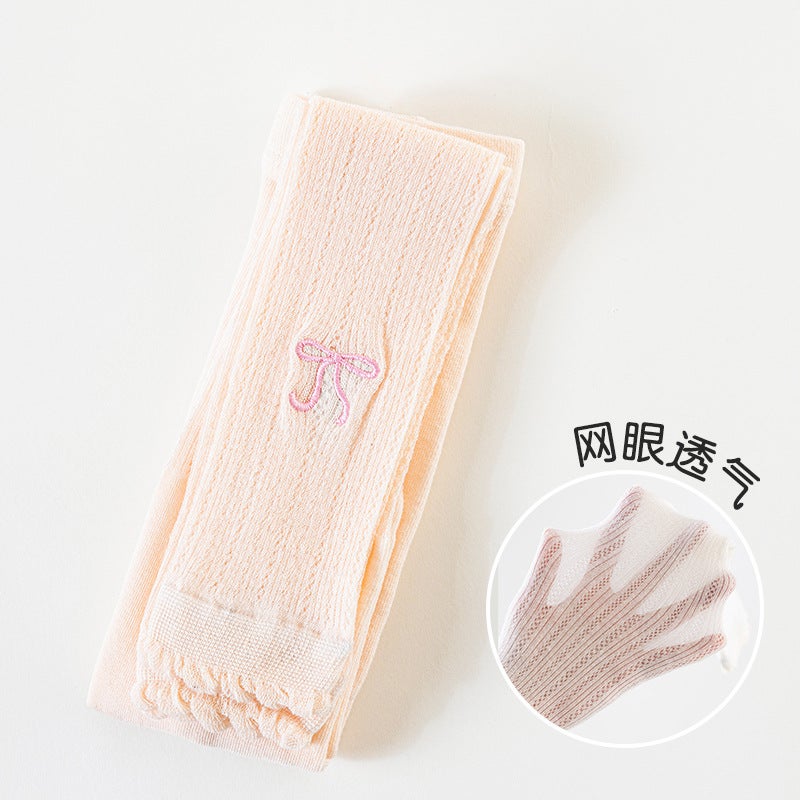 Spring And Children'S Leggings Girls Embroidered Bow Hollow Mesh Socks Baby Pants Breathable High Elastic - Image 1