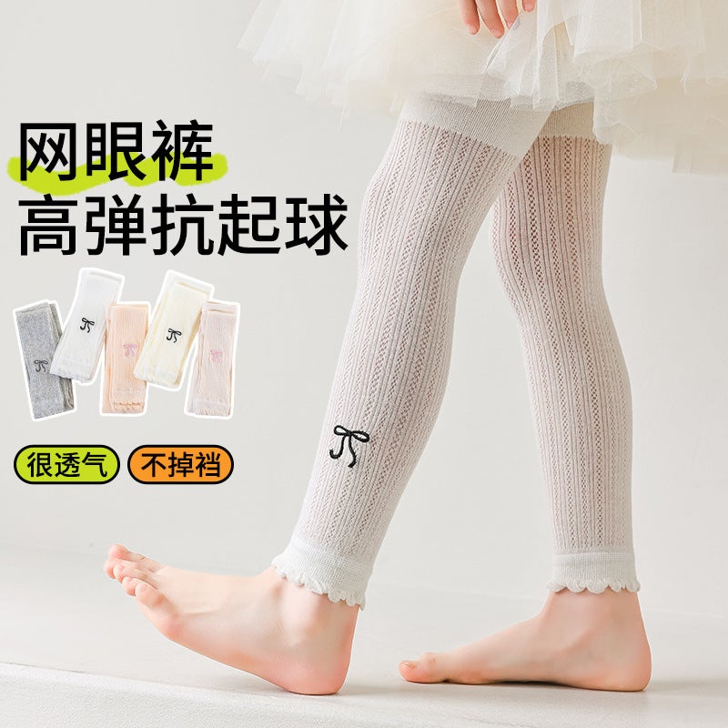 Spring And Children'S Leggings Girls Embroidered Bow Hollow Mesh Socks Baby Pants Breathable High Elastic - Image 4