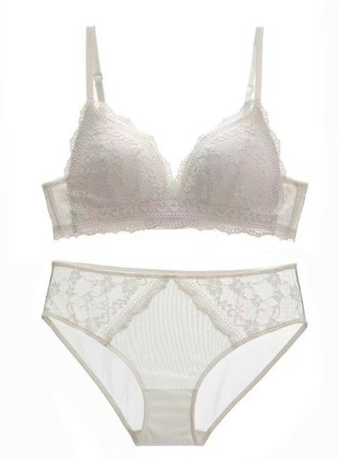 Loquat - Breathable Triangle Thin Cup Lace Bra And Panty Set White - Image 1