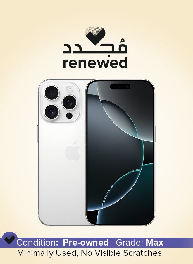 ابل  مجدد - آيفون 16 برو 128 جيجابايت أبيض تيتانيوم 5G مع فيس تايم - النسخة الدولية - Image 1