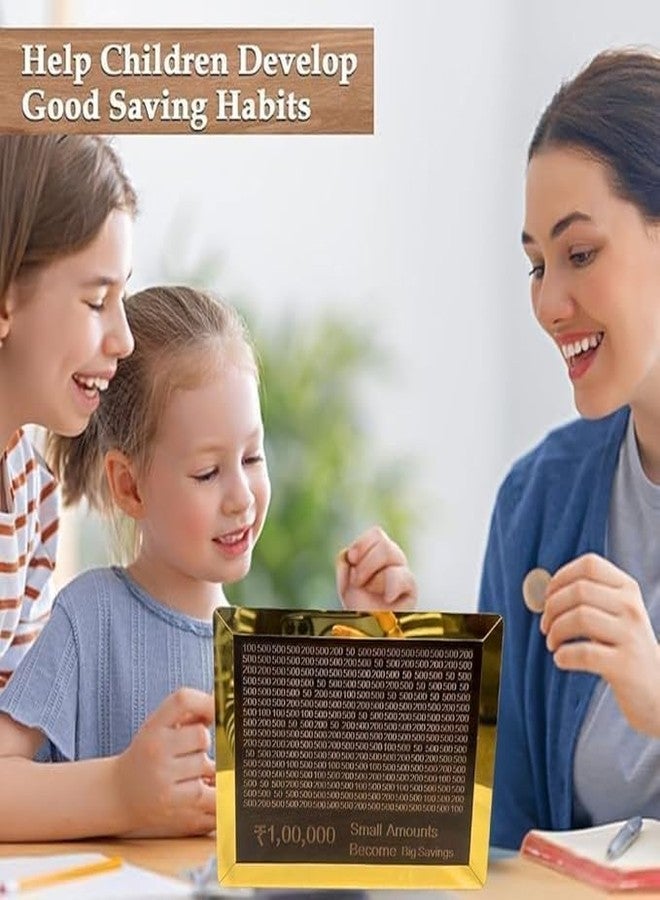 Urshigar Wooden Piggy Bank for Kids & Adults, Coin Box with Carved Design, Savings Box, Mini Bank, Donation Box, Smart Money Box, Wooden Coin Box, Money Saver, Piggy Bank with Numbers - Image 3