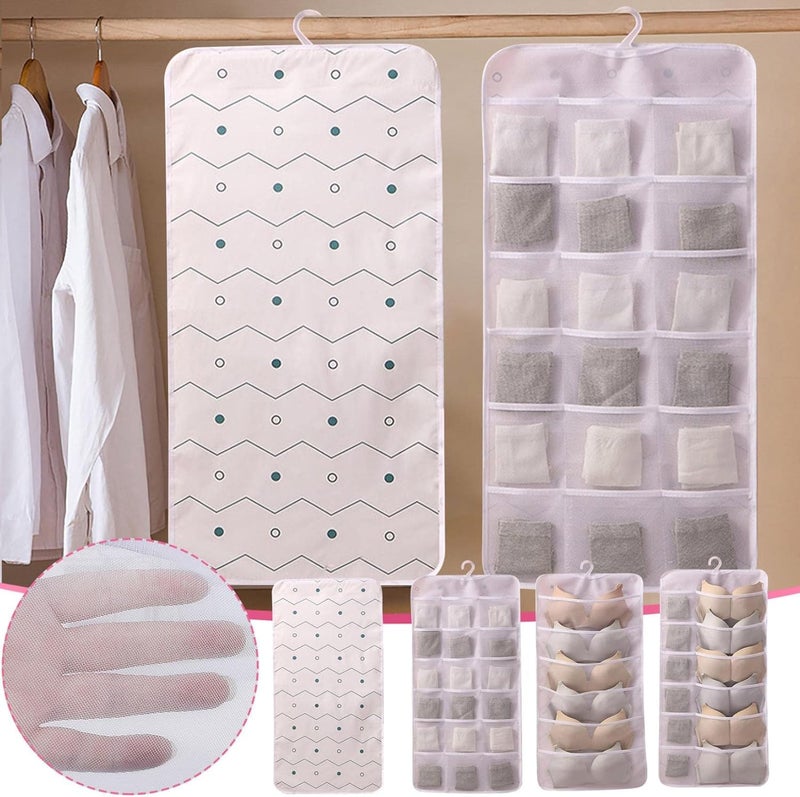 klarako Closet Hanging Organizer, Non-Woven Double-Sided Storage Bag Washable Wardrobe Multi-Pocket Premium Underwear Hanging Bag Door Rear Socks Bag for Space Saving Moving Storage - Image 4