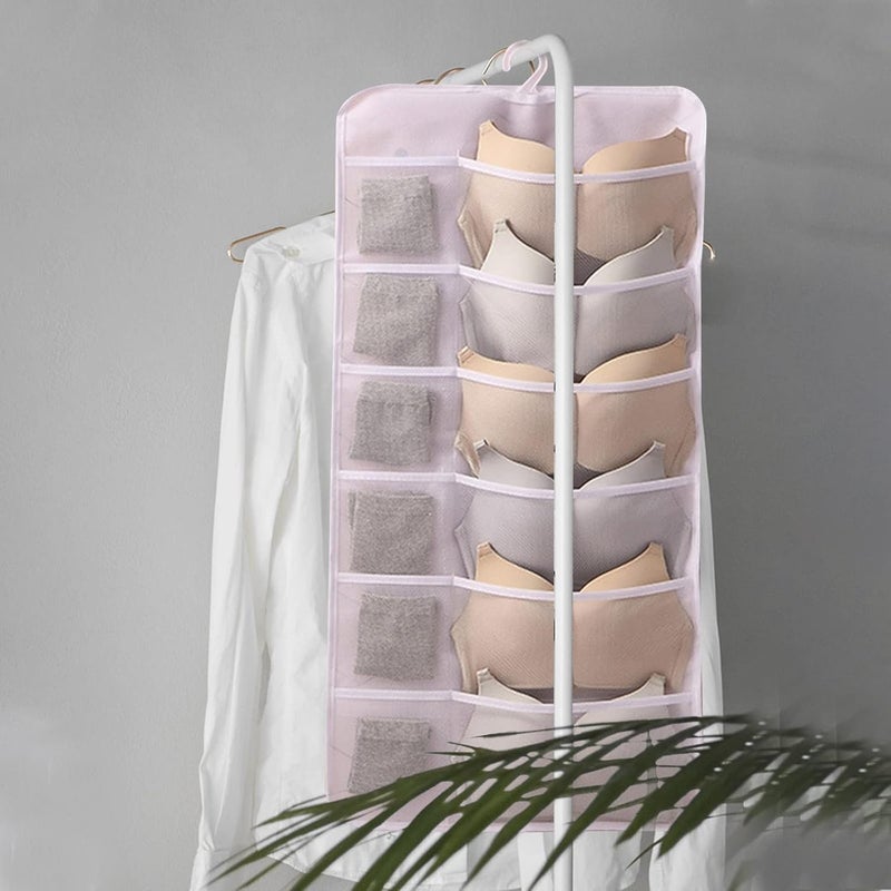 klarako Closet Hanging Organizer, Non-Woven Double-Sided Storage Bag Washable Wardrobe Multi-Pocket Premium Underwear Hanging Bag Door Rear Socks Bag for Space Saving Moving Storage - Image 5