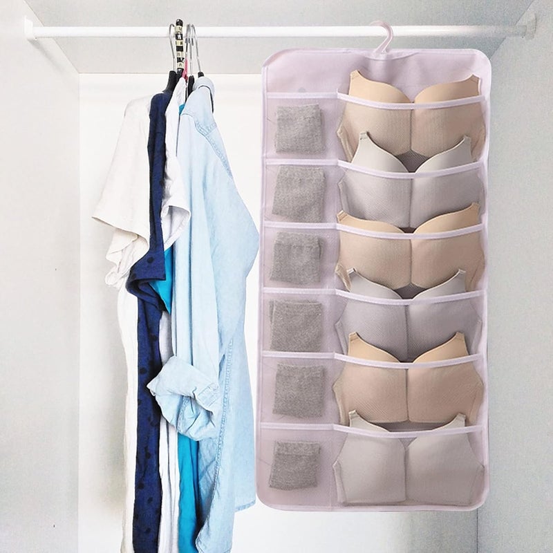 klarako Closet Hanging Organizer, Non-Woven Double-Sided Storage Bag Washable Wardrobe Multi-Pocket Premium Underwear Hanging Bag Door Rear Socks Bag for Space Saving Moving Storage - Image 2